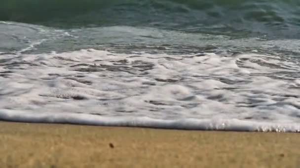 Spiaggia onda spruzzi macro al tramonto — Video Stock