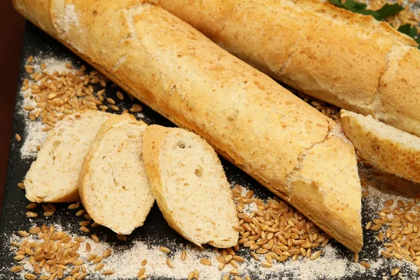 Zaaranżowany Francuski Chleb Zbliżenie Makro — Zdjęcie stockowe