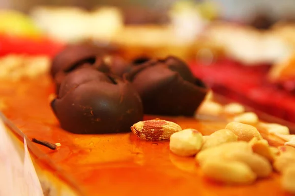 Schokolade Nüsse Kuchen Makro Nahaufnahme — Stockfoto