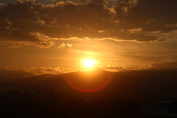 Gold Orange Sonnenuntergang Und Wolken Schöne Landschaft — Stockfoto
