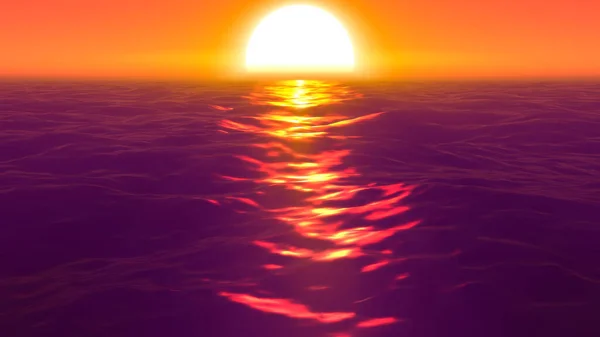 海洋日落 海洋日落 3D的全景图解 — 图库照片
