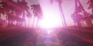 Vaha günbatımı manzara arkaplanı 3D resimleme