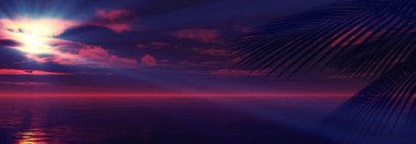 Gün batımı deniz palmiyesi çizimi, 3D görüntüleme