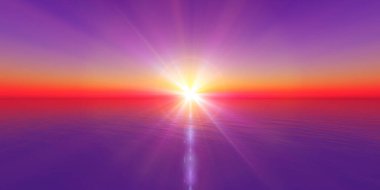 Deniz çiziminde gün batımı ufku 3D görüntüleme