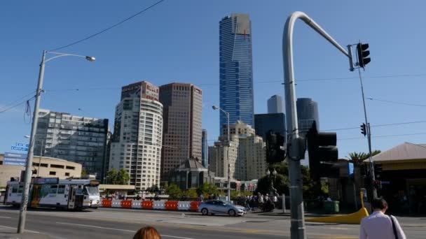 Melbourne Australien April 2018 Skjuta Skott Melbourne Downtown Skyskrapor Från — Stockvideo