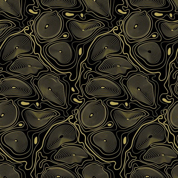 Soyut dikişsiz vektör deseni. Karıştırma çizgileri, dalgalanmalar, dalgalar. Siyah ve altın. Arka plandan izole edilmiş.