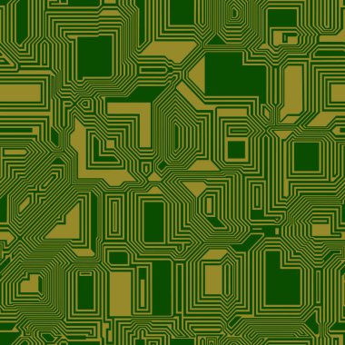 Soyut sorunsuz vektör deseni arka planı. Teknik. Mikroşemalar. Yeşil ve sarı renkler. Yeşil ve sarı renkler