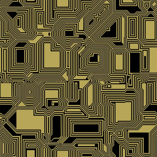 シームレスなベクトル パターン テクスチャを抽象化します マイクロ チップ 黄金色と黒色 メタリックな外観 背景から分離 — ストックベクタ