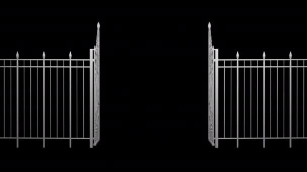 Animatie Van Openings Sluit Hekken Hek Gerenderd Zwart Wit Geïsoleerd — Stockvideo