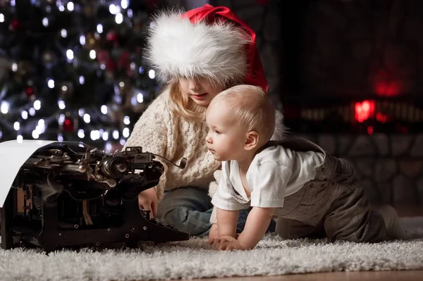 Children Write Letter Santa Claus Wishes — Stock Photo, Image