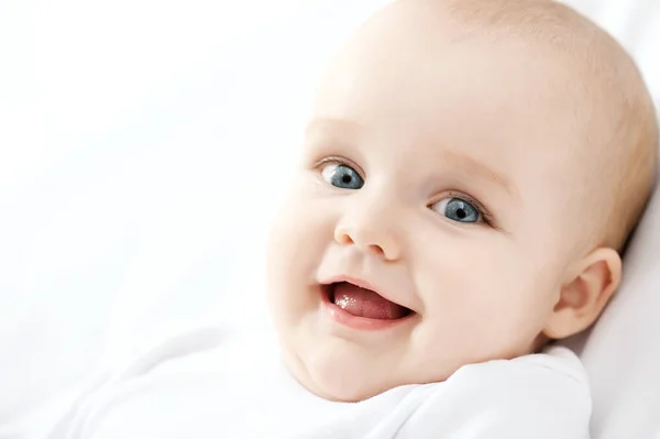 Portrait Happy Baby Bed — Stock Photo, Image