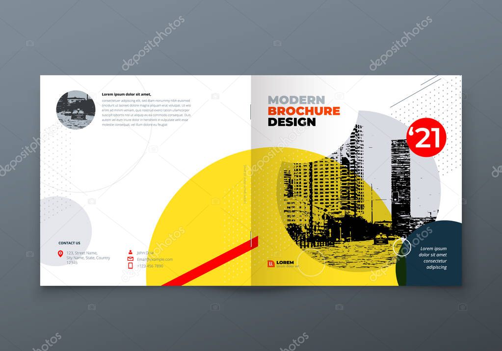 Square Brochure design. Corporate business rectangle template brochure, report, catalog, magazine. Brochure layout modern memphis abstract background. Vector concept