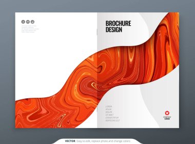 Broşür şablonu düzeni tasarımı. Kurumsal iş faaliyet raporu, katalog, dergi, el ilanı mockup. Yaratıcı modern parlak konsept mermer arka plan ile. Vektör.