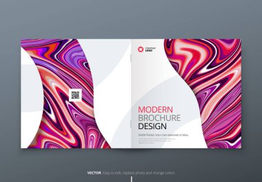 Broşür şablonu düzeni tasarımı kare. Kurumsal iş faaliyet raporu, katalog, dergi, el ilanı mockup. Yaratıcı modern parlak konsept mermer arka plan ile. Vektör
