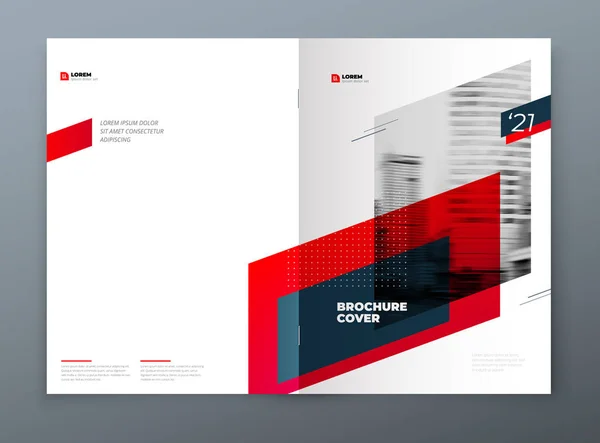 Brochure template layout design. Corporate business annual report, catalog, magazine, flyer mockup. Creative modern bright concept with red dynamic shape — Stock Vector