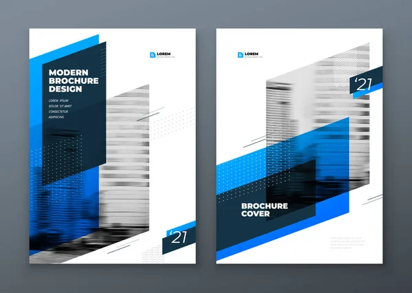 Landschap brochureontwerp. Blauwe zakelijke sjabloon brochure, verslag, catalogus, magazine. Brochure lay-out moderne met abstracte achtergrond van dynamische vorm. Creatieve brochure vector concept — Stockvector