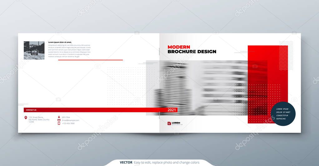 Landscape Brochure design. Red corporate business template brochure, report, catalog, magazine. Brochure layout modern with dynamic shape abstract background. Creative brochure vector concept