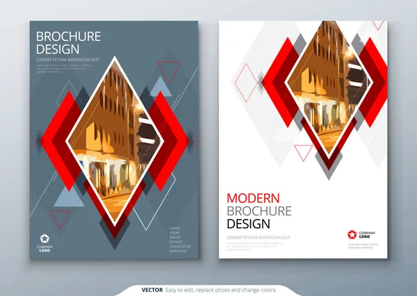 Brochure template layout design with night city building. Creative modern bright concept with rhombus shape.