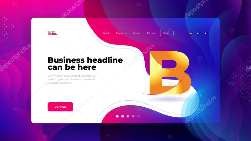 Liquid color background design for Landing page site. Fluid gradient shapes composition. Futuristic design posters. Eps10 vector
