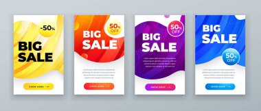 Sosyal medya hikayeleri, Web sayfası, cep telefonu için dinamik modern sıvı satış Banner ayarlayın. Satış afiş tasarım özel teklif seti şablon. Eps10 vektör.