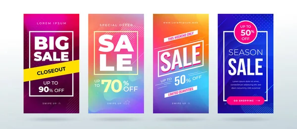 Set of dynamic modern fluid sale banner for social media stories, web page, mobile phone. Sale banner template design special offer set. Eps10 vector. — Stock Vector