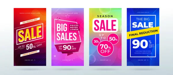 Set of dynamic modern fluid sale banner for social media stories, web page, mobile phone. Sale banner template design special offer set. Eps10 vector. — Stock Vector