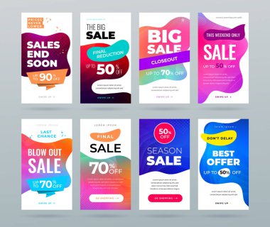 Sosyal medya hikayeleri, Web sayfası, cep telefonu için satış Banner ayarlayın. Satış banner şablon tasarım özel teklif seti.