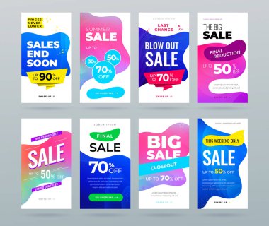 Sosyal medya hikayeleri, Web sayfası, cep telefonu için satış Banner ayarlayın. Satış banner şablon tasarım özel teklif seti.