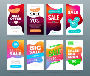 Sosyal medya hikayeleri, Web sayfası, cep telefonu için satış Banner ayarlayın. Satış banner şablon tasarım özel teklif seti.