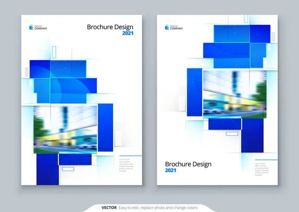 Projekt układu szablonu broszury. Korporacyjny raport roczny, katalog, czasopismo, makieta ulotki. Kreatywna Nowoczesna jasna koncepcja z kwadratowymi kształtami — Wektor stockowy