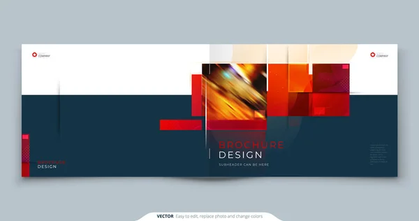 Horizontale brochure sjabloon lay-out ontwerp. Landschap Corporate Business jaarverslag, catalogus, tijdschrift, flyer mockup. Creatief modern lichtconcept met vierkante vormen — Stockvector