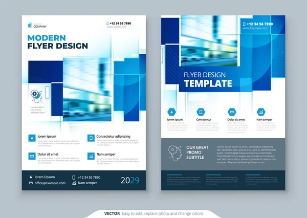 Kék szórólap sablon Layout Design. Vállalati üzleti szórólap, prospektus, éves jelentés, katalógus, magazin mockup. Kreatív modern Bright Flyer koncepció szögletes formák — Stock Vector
