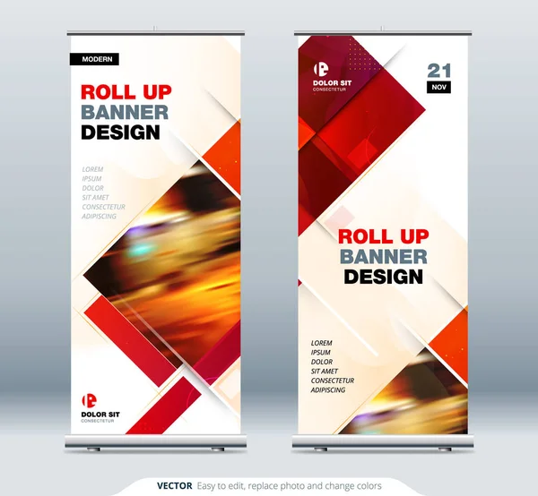 Business Roll Up Banner stand. Abstract Roll up background for Presentation. Vertical roll up, x-stand, x-banner, exhibition display, banner stand or flag design layout. Poster for conference, forum.