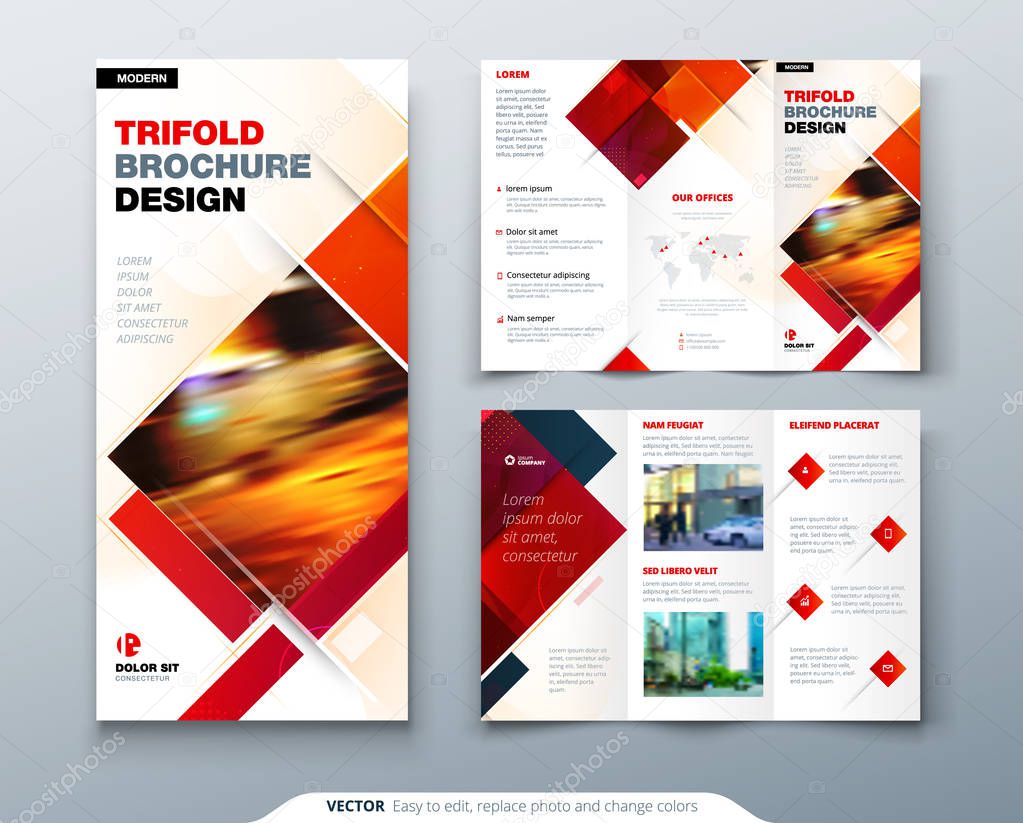 Tri fold brochure design with square shapes, corporate business template for tri fold flyer. Creative concept folded flyer or brochure.