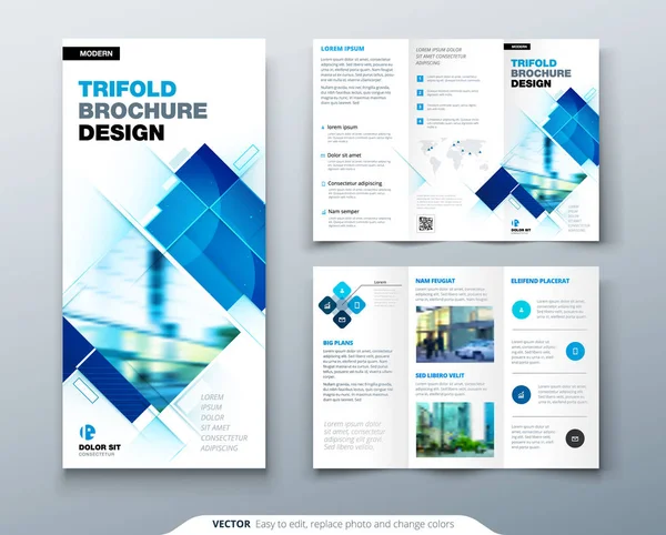 Tri fold brochure design con forme quadrate, modello di business aziendale per tri fold flyer. Concetto creativo pieghevole volantino o brochure. — Vettoriale Stock