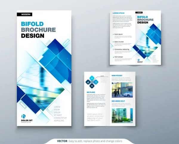 Conception de brochure Bi fold avec des formes carrées, modèle d'entreprise pour flyer bi fold. Concept créatif dépliant plié ou dépliant bifold . — Image vectorielle