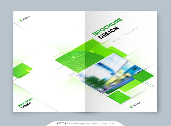 Grön broschyr täcker Malllayout design. Corporate Business årsredovisning, katalog, Magazine, Flyer mockup. Creative modern Bright Eco Concept med kvadratisk form — Stock vektor