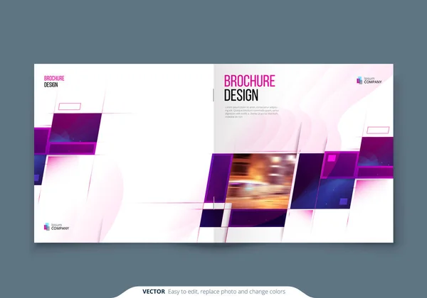 Purple Square Brochura Capa Modelo Layout Design. Relatório anual de negócios corporativos, catálogo, revista ou folheto mockup. Conceito brilhante moderno criativo com forma quadrada —  Vetores de Stock