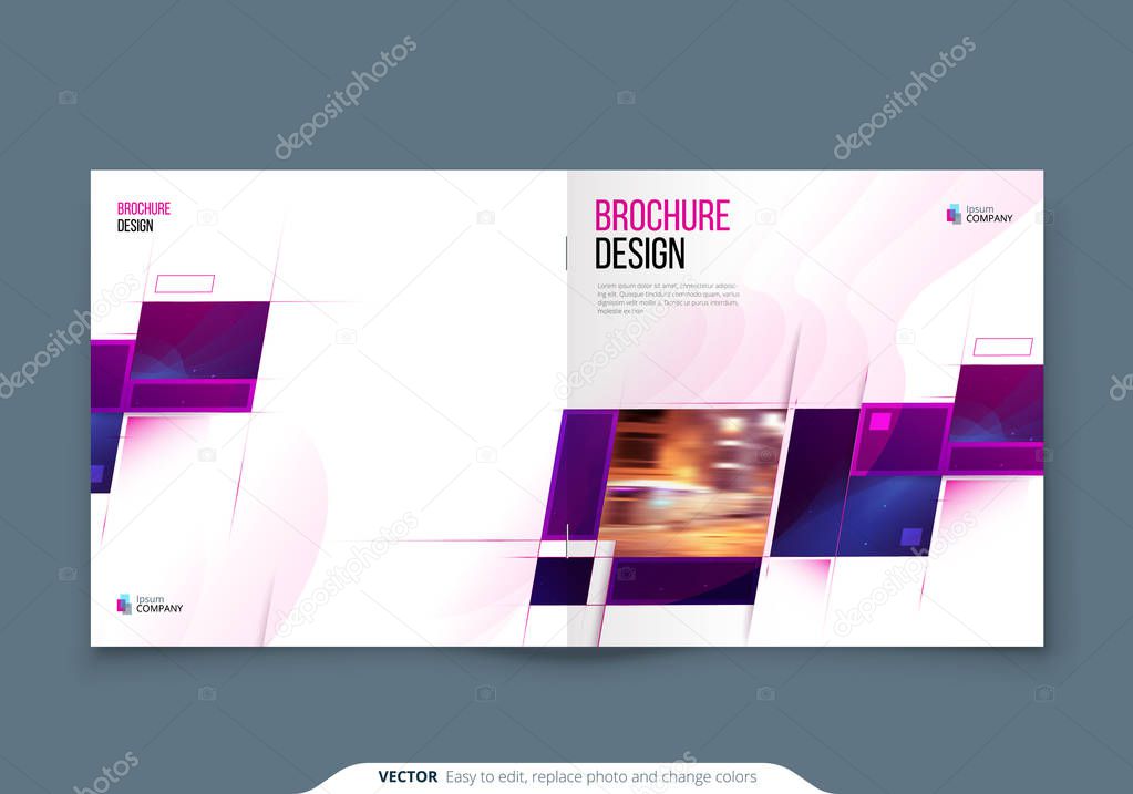 Purple Square Brochure Cover Template Layout Design. Corporate business annual report, catalog, magazine or flyer mockup. Creative modern bright concept with square shape