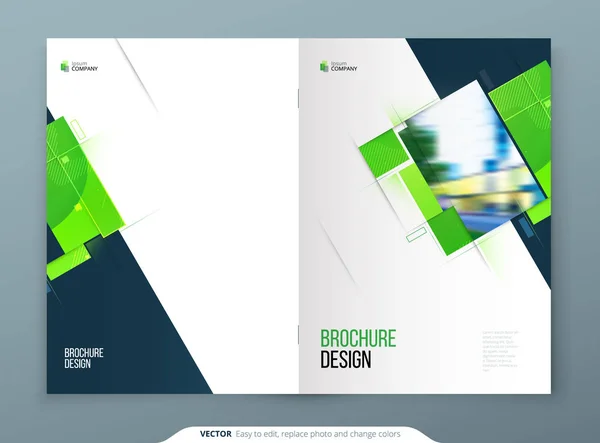 Green Brochure Cover Template Layout Design. Corporate business annual report, catalog, magazine, flyer mockup. Creative modern bright eco concept with square shape — Stock Vector