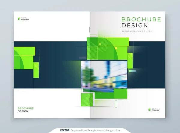 Groene brochure cover sjabloon lay-out ontwerp. Corporate Business jaarverslag, catalogus, tijdschrift, flyer mockup. Creatief modern helder eco concept met vierkante vorm — Stockvector