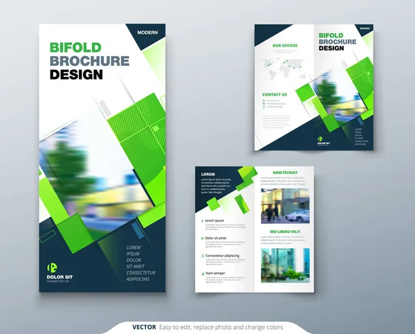 Green Fold Brochure Σχεδιασμός Square Shapes Εταιρικό Επιχειρηματικό Πρότυπο Για — Διανυσματικό Αρχείο