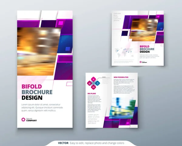 Conception Brochure Pliage Violet Avec Des Formes Carrées Modèle Entreprise — Image vectorielle