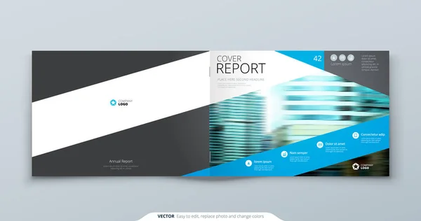 Blue Horizontal Brochure Cover Template Layout Design. Corporate Business Horizontal Brochure, Annual Report, Catalog, Magazine, Flyer Mockup. Creative Modern Brochure Concept with Square Shapes — Stock Vector