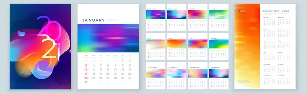 2021年日历模板。规划者墙或台历模板的设计,附有照片的地方.12个月的赛程从1月开始,周从周日开始.A4或A5格式，矢量 — 图库矢量图片