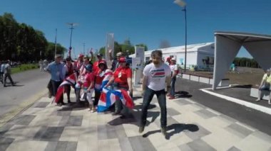 Samara, Rusya Federasyonu - 06.17.2018: Kosta Rika futbol (Ticos) fanlar. Kosta Rika Sırbistan Futbol maçı Samara, Rusya, Dünya Kupası 2018