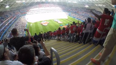 Samara, Rusya - 06.17.2018: Kosta Rika futbol fanlar (Fifa Dünya Kupası 2018) Maç Kosta Rika Vs Sırbistan