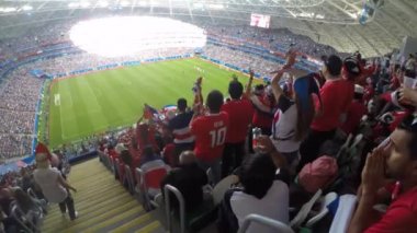 Samara, Rusya - 06.17.2018: Kosta Rika futbol fanlar (Fifa Dünya Kupası 2018) Maç Kosta Rika Vs Sırbistan