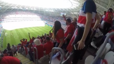 Samara, Rusya - 06.17.2018: Kosta Rika futbol fanlar (Fifa Dünya Kupası 2018) Maç Kosta Rika Vs Sırbistan