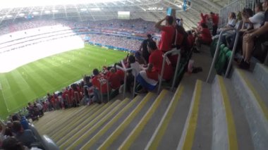 Samara, Rusya - 06.17.2018: Kosta Rika futbol fanlar (Fifa Dünya Kupası 2018) Maç Kosta Rika Vs Sırbistan